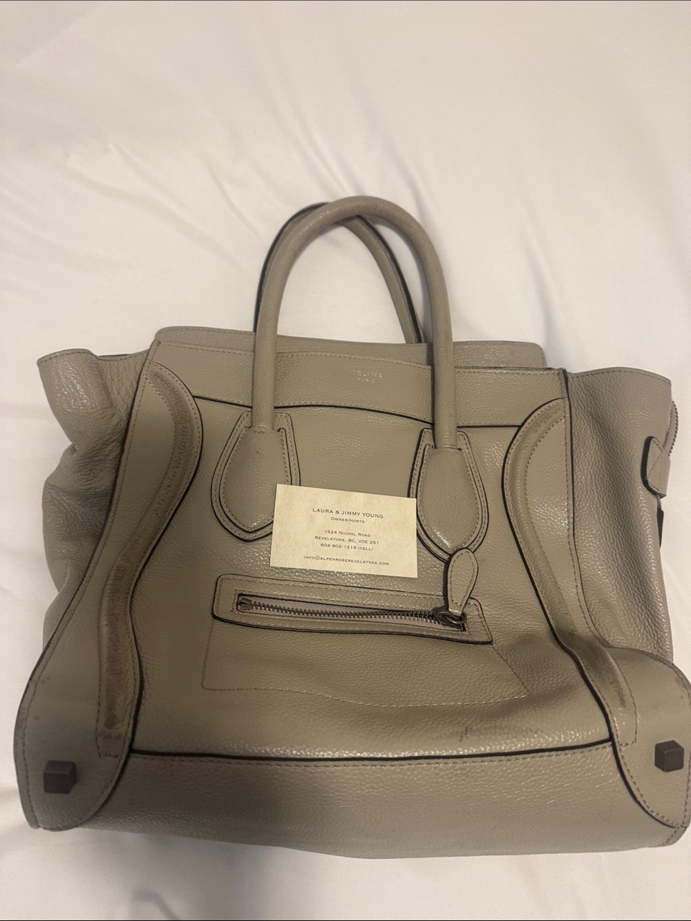 Taupe Leather Tote Bag